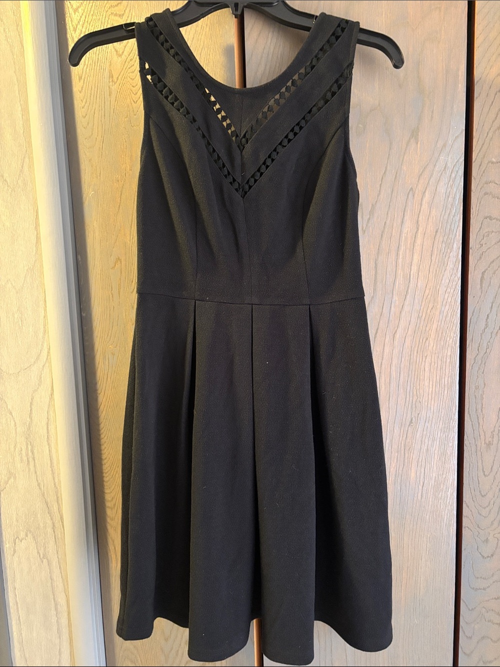 Maison Jules Black Sleeveless Dress Cutout Lace Pleated Fit and Flare